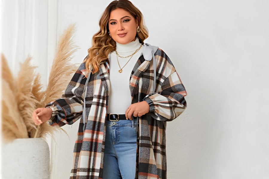 Women's Plus Size Plaid Winter Coat